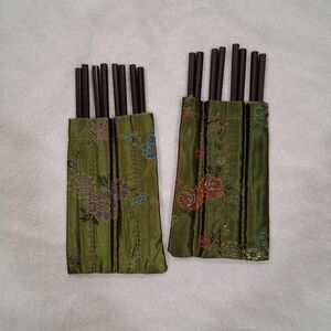 Handmade Floral Silk Chopstick Holders with Black Chopsticks